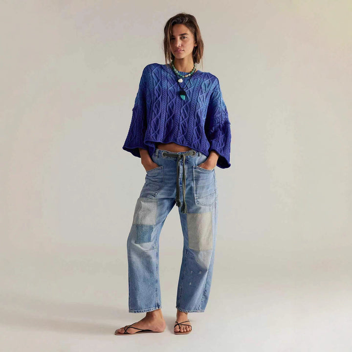 Damen nan hochgeschnittene Jeans im weiten Schnitt mit aufgesetzten Taschen und Kordelzug Echo Archiv