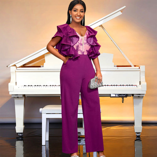 Damen eleganter Jumpsuit mit voluminösen Rüschendetails Echo Archiv