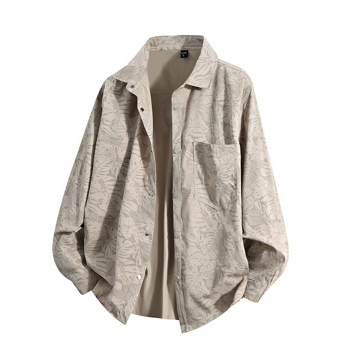 Herren Leichte Overshirt‑Hemdjacke mit botanischem Allover‑Print, Druckknopffront & Brusttasche Echoarchiv