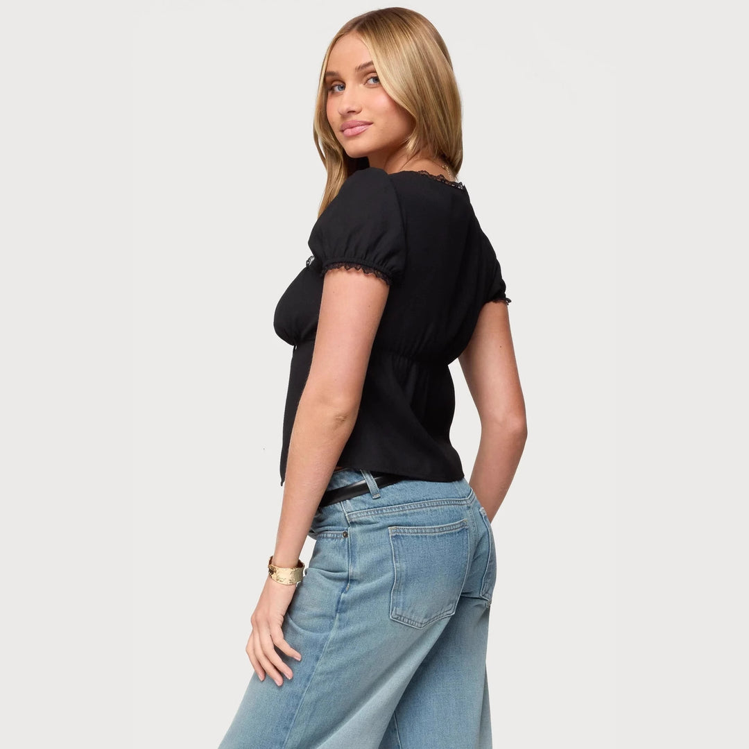 Damen Crop-Oberteil mit Spitzenbesatz und Schnürdetail Echo Archiv