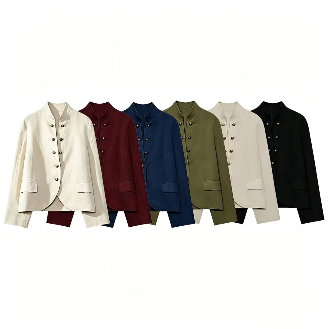 Damen Elegante Kurzjacke mit Stehkragen, Zierriegelknöpfen und Pattentaschen Echo Archiv