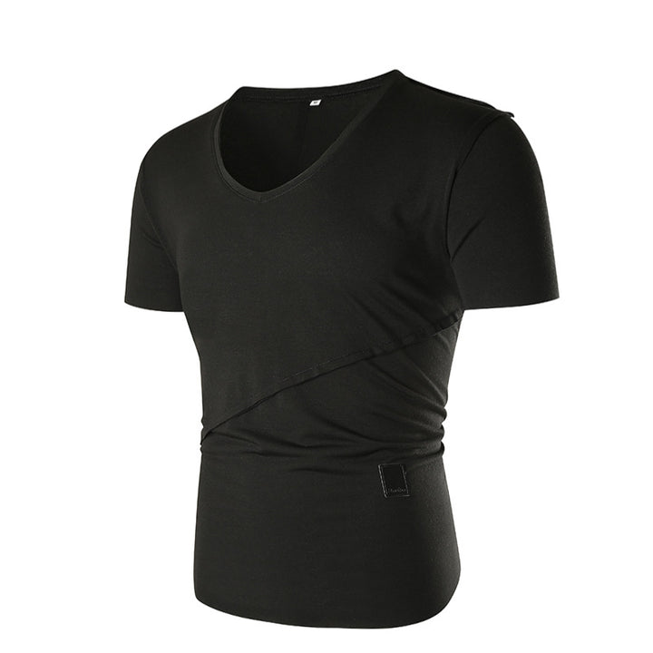 Herren V-Ausschnitt T-Shirt mit asymmetrischem Schnitt und elastischem Bund Echoarchiv