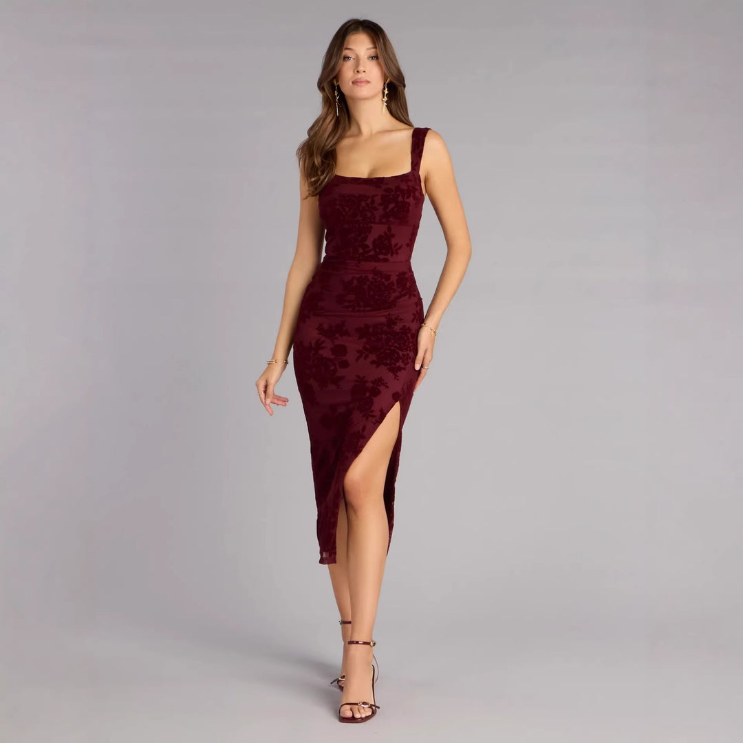 Damen Figurbetontes Kleid mit Spitzenmuster und Schlitz Echo Archiv