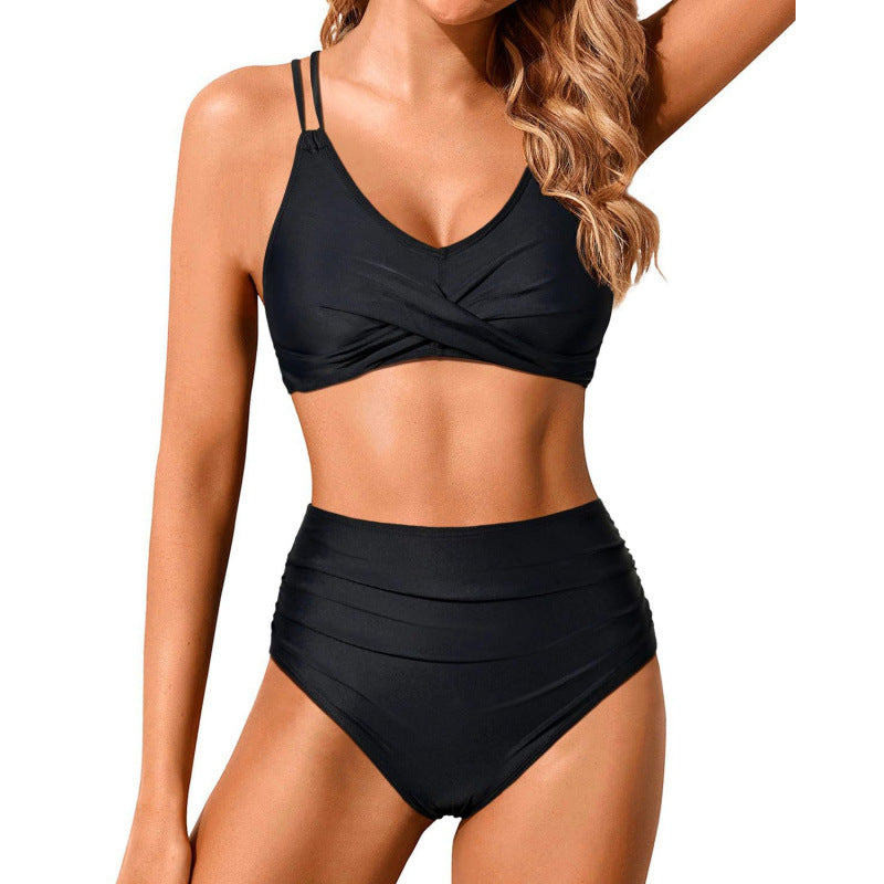 Damen Hochtailliertes Bikini-Set mit gerafftem Oberteil Echo Archiv
