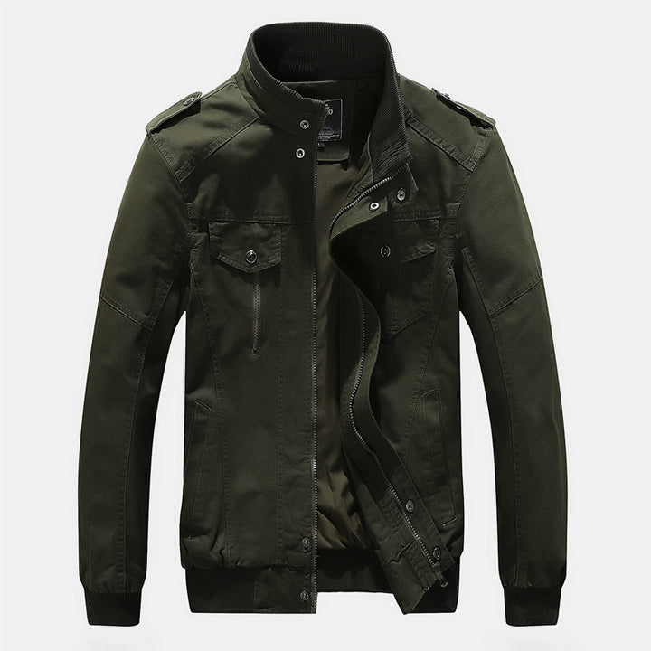 Herren Kurz geschnittene Canvas-Fieldjacke mit Stehkragen Epauletten und Rippenbündchen – Taviero