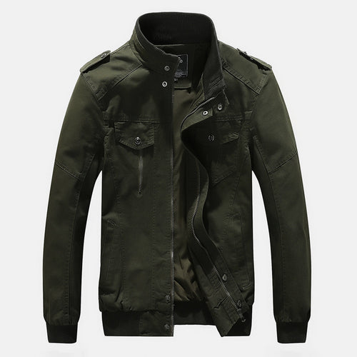 Herren Urbaner Canvas-Pilotblouson mit verstärkten Schultern, Stehkragen und verdecktem Reißverschluss Echoarchiv