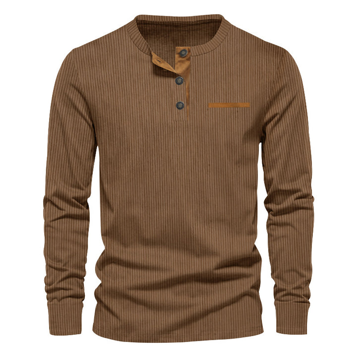 Herren langärmeliges Henley-Shirt mit strukturiertem Design und modischen Knopfdétails Echoarchiv