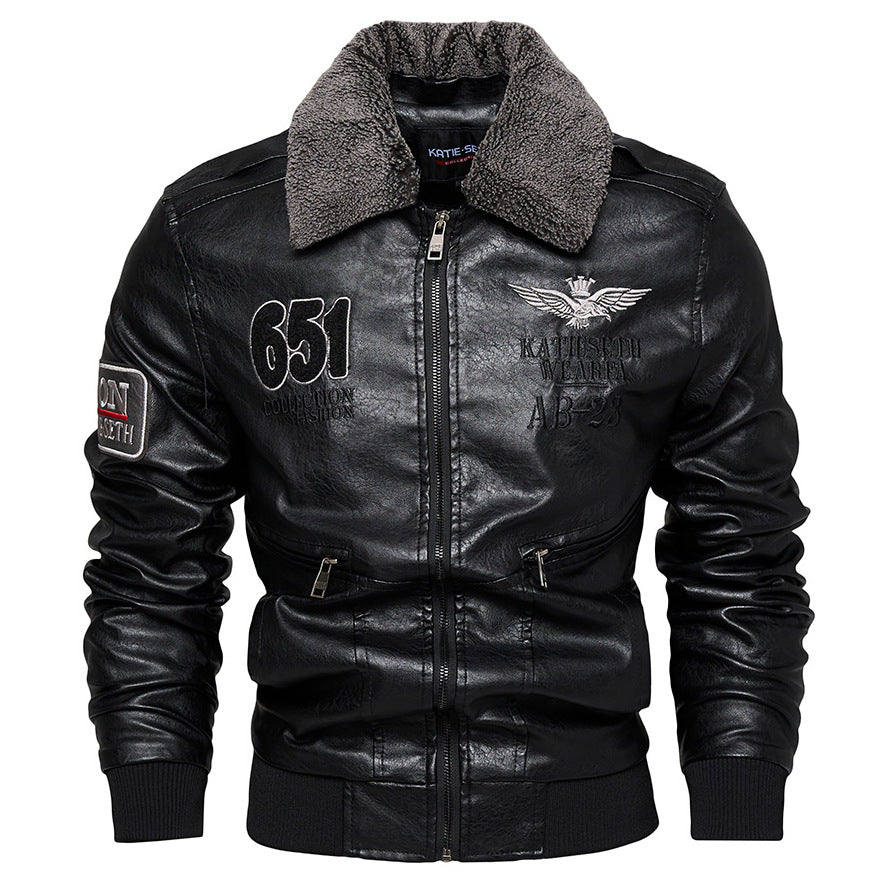 Herren Robuste Lederjacke mit abnehmbarem Teddykragen Echo Archiv
