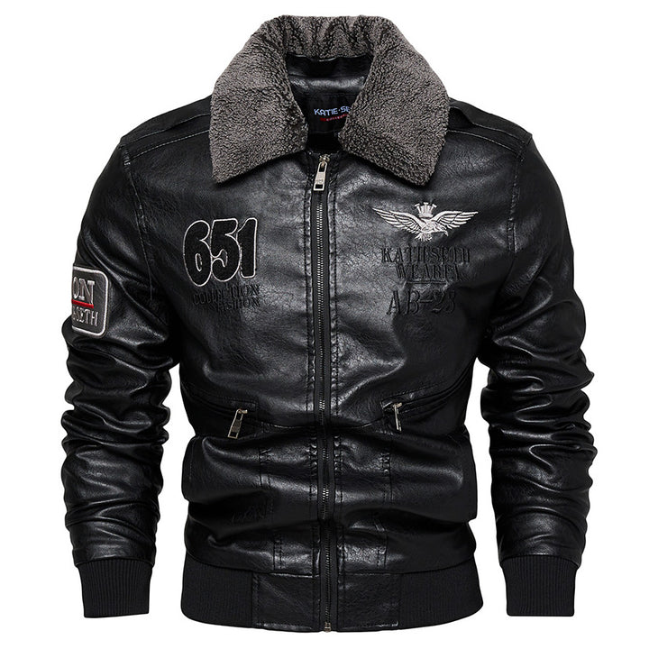 Herren Robuste Lederjacke mit abnehmbarem Teddykragen Echo Archiv