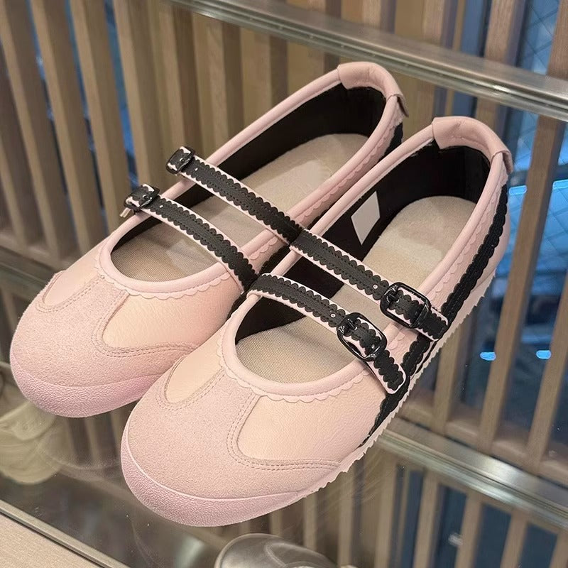 Damen Ballerinas mit verspieltem Riemendesign und hochwertiger Lederoberfläche Echoarchiv