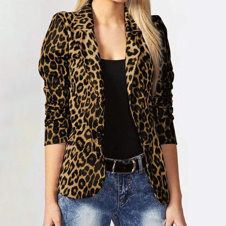 Damen Elegante Leopard-Muster Blazerjacke mit tailliertem Schnitt Echoarchiv