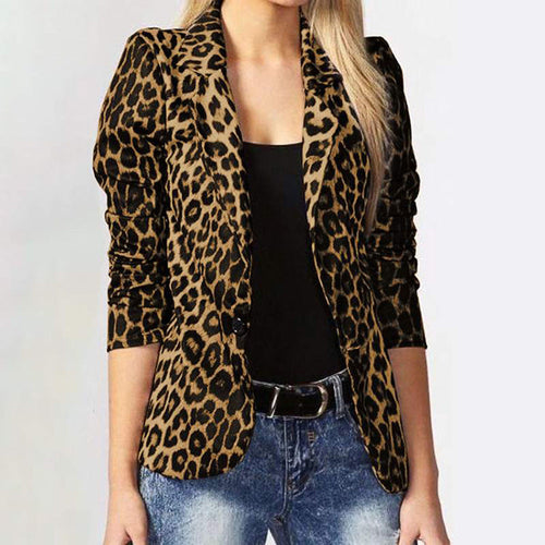Damen Elegante Leopard-Muster Blazerjacke mit tailliertem Schnitt Echoarchiv