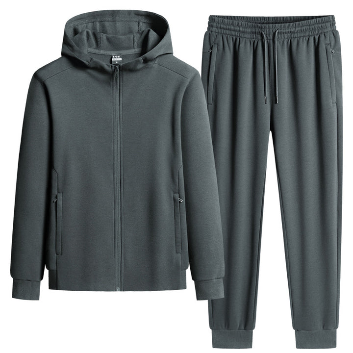 Herren zweiteiliges Kapuzen‑Trainingsset aus French‑Terry mit Reißverschlussjacke & konischer Jogginghose Echoarchiv