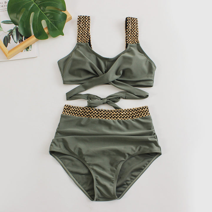 Damen Hochtailliertes Bikini-Set mit stilvollem Wickel-Oberteil Echo Archiv