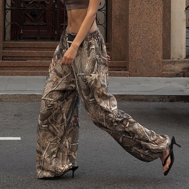 Damen nan lässige Highwaist-Loungehose mit elastischem Tunnelzug, tiefem Schritt und seitlichen Eingrifftaschen Echo Archiv