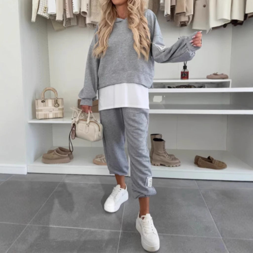 Damen nan kuscheliges kurzes Kapuzensweatshirt und Jogginghose-Set aus weicher Baumwollmischung Echo Archiv