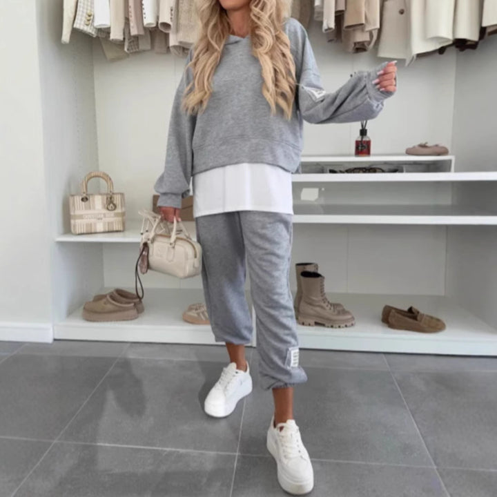 Damen nan kuscheliges kurzes Kapuzensweatshirt und Jogginghose-Set aus weicher Baumwollmischung Echo Archiv
