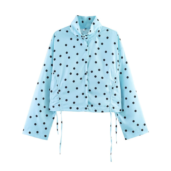 Damen nan kurz geschnittene gepunktete Regenjacke mit Stehkragen, Druckknopfleiste und Kordelzug Echo Archiv