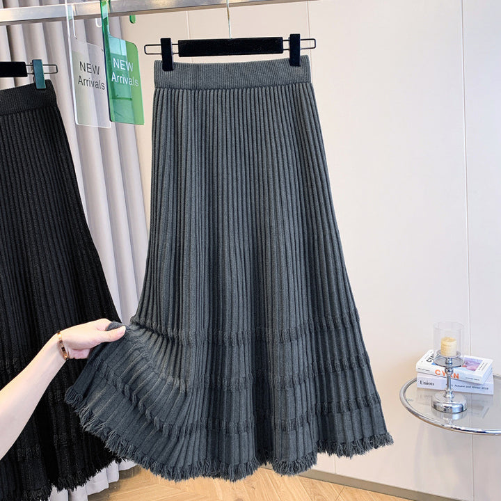Damen Plissierter Maxirock mit Fransen Echo Archiv