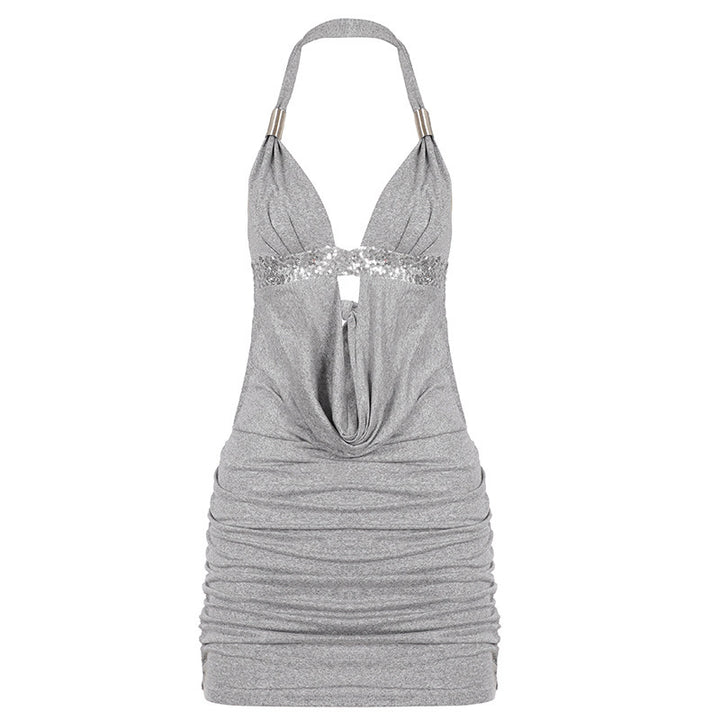 Damen Elegantes Halterkleid mit Raffungen und funkelnden Akzenten Echo Archiv