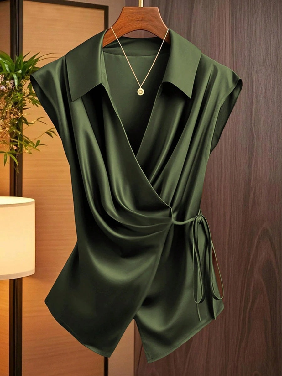 Damen Bluse mit eleganter Wickeloptik und fließendem Satinfall Echo Archiv