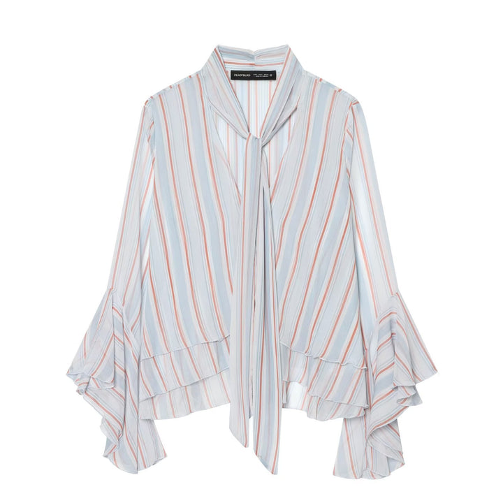 Damen Leichte Chiffonbluse mit Schluppe, Volant-Saum und ausgestellten Trompetenärmeln Echo Archiv