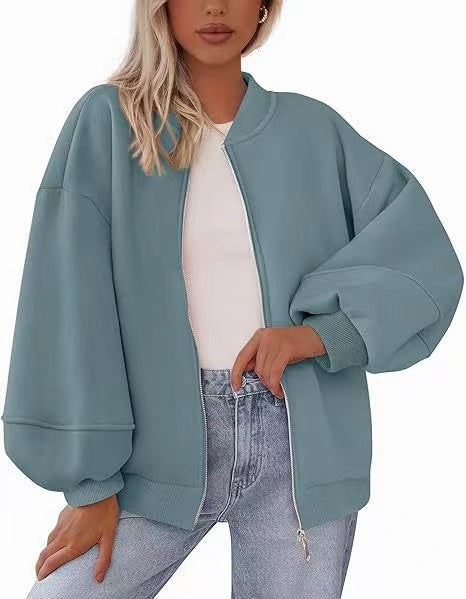 Damen Oversize Bomberjacke mit Ballonärmeln und Reißverschluss Echo Archiv