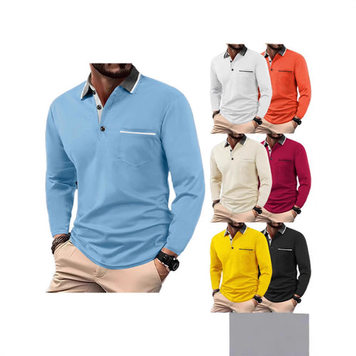 Herren Langarm Poloshirt mit strukturiertem Kragen und Brusttasche Echoarchiv