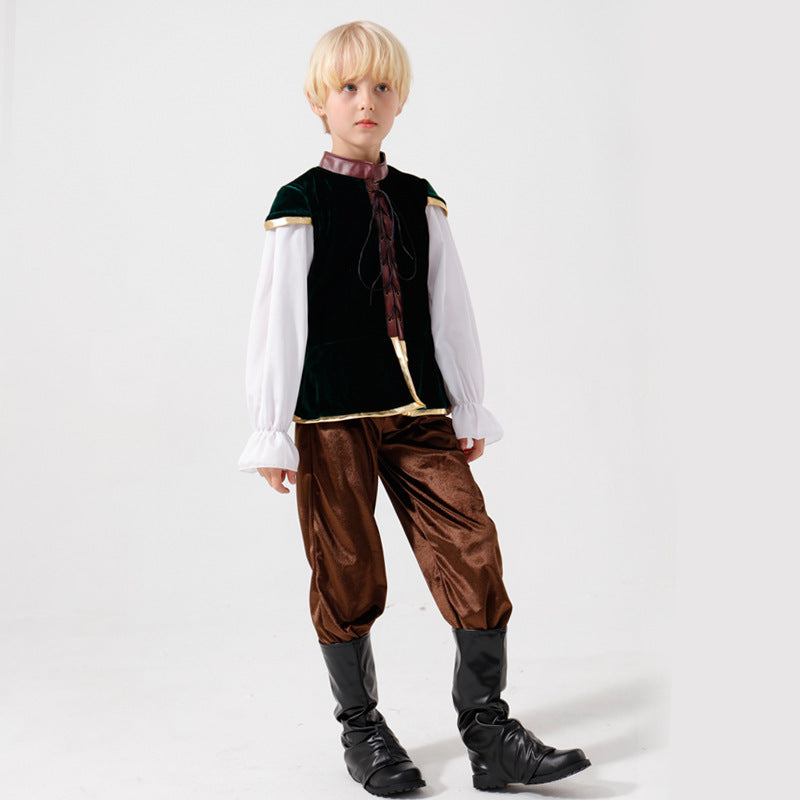 Unisex nan mittelalterliches Kinderkostüm Set mit Samtweste, geraffter Pluderhose und Renaissance-Details Echo Archiv