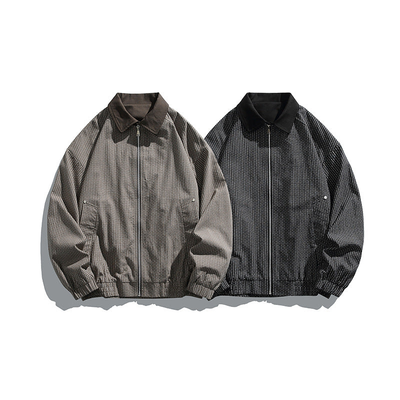 Herren Karierte Oversize-Hemdjacke im Coach-Stil mit Cordkragen Echoarchiv
