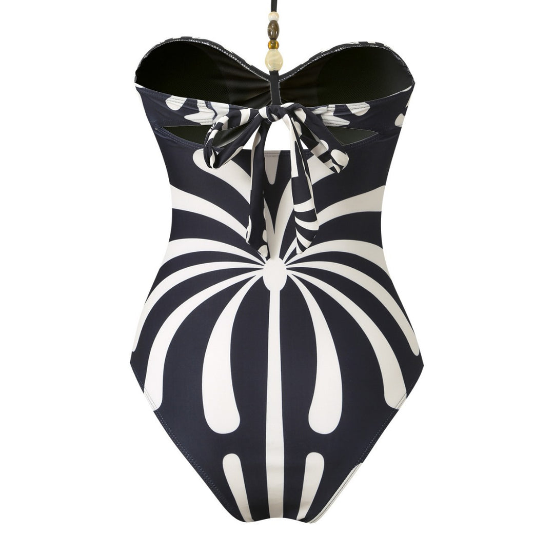 Damen Eleganter Bandeau-Badeanzug mit passendem transparenter Langrock Echo Archiv
