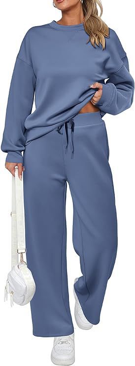 Damen zweiteiliges French-Terry Lounge-Set mit oversized Rundhals-Pullover und weitem Highwaist-Jogger – Avérine