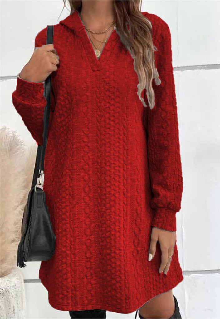 Damen Lässiges Strukturiertes Kapuzen‑Strickkleid im Tunika‑Schnitt Echoarchiv