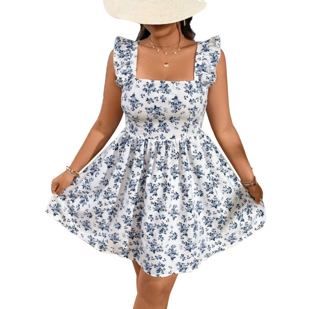 Damen Sommerliches Blütenkleid mit Rüschendetails und Quadrat-Ausschnitt Echo Archiv