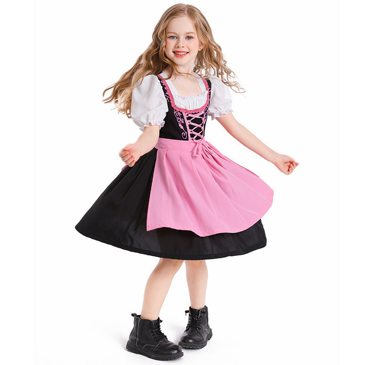 Damen nan trachtiges Dirndlkleid mit geschnürtem Mieder, Puffärmeln und abnehmbarer Schürze Echo Archiv