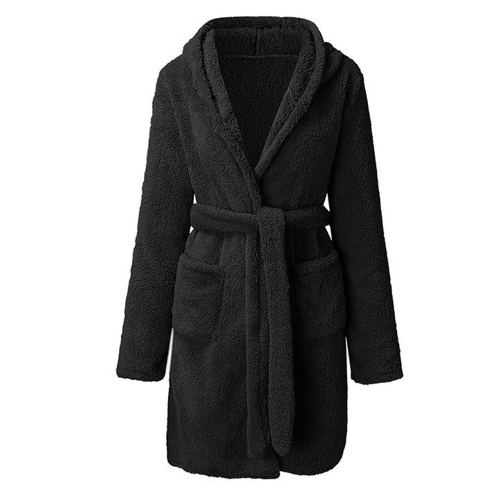Damen Kuscheliger Fleece-Bademantel mit Kapuze und praktischen Taschen Echoarchiv