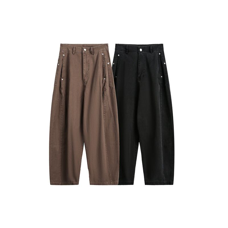 Damen Weite High‑Waist Cargo-Hose mit tiefem Schritt und aufgesetzten Seitentaschen Echoarchiv