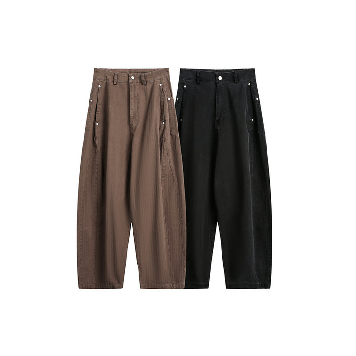 Damen Weite High‑Waist Cargo-Hose mit tiefem Schritt und aufgesetzten Seitentaschen Echoarchiv