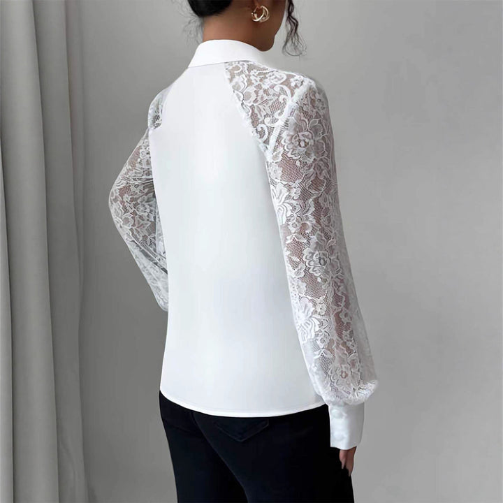 Damen Elegante Bluse mit Spitzeneinsätzen und Hemdkragen – Avérine