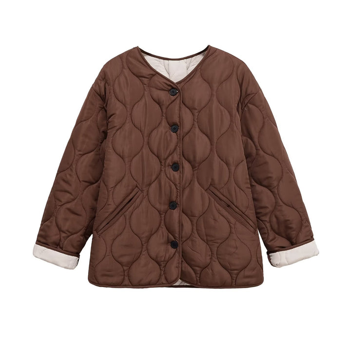 Damen gesteppte Jacke mit Rundsteppung, Knopfleiste und V‑Ausschnitt Echo Archiv