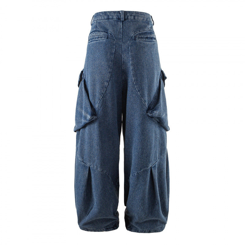 Unisex Weite Cargo-Jeans mit hoher Taille, Panelnähten und aufgesetzten Klappentaschen Echo Archiv
