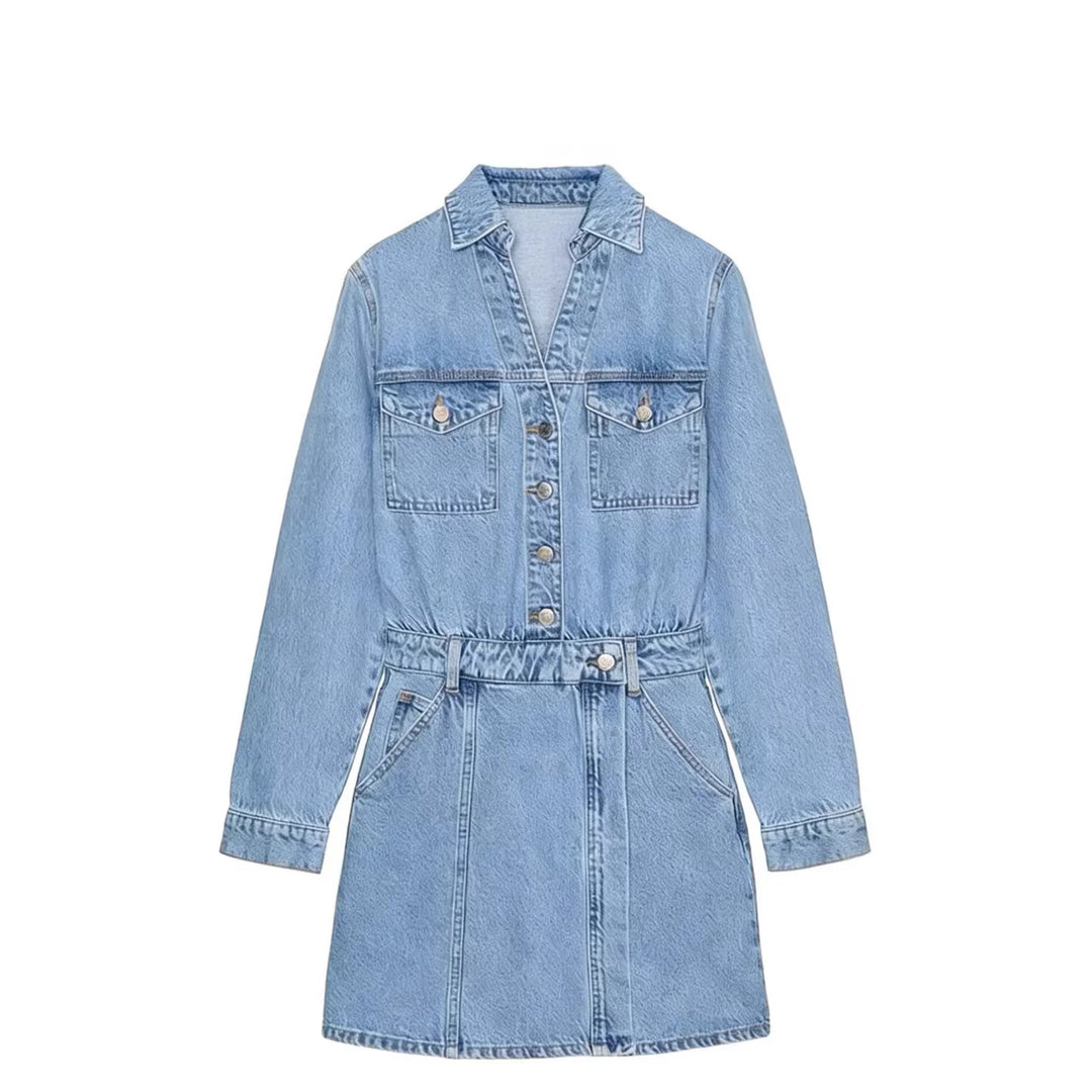 Damen Tailliertes Jeans-Minikleid mit Hemdkragen, aufgesetzten Brusttaschen und dekorativer Knopfleiste Echo Archiv