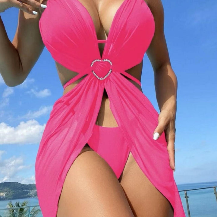 Damen Bikini-Set mit verspieltem Herzdesign und transparentem Überwurf Echo Archiv