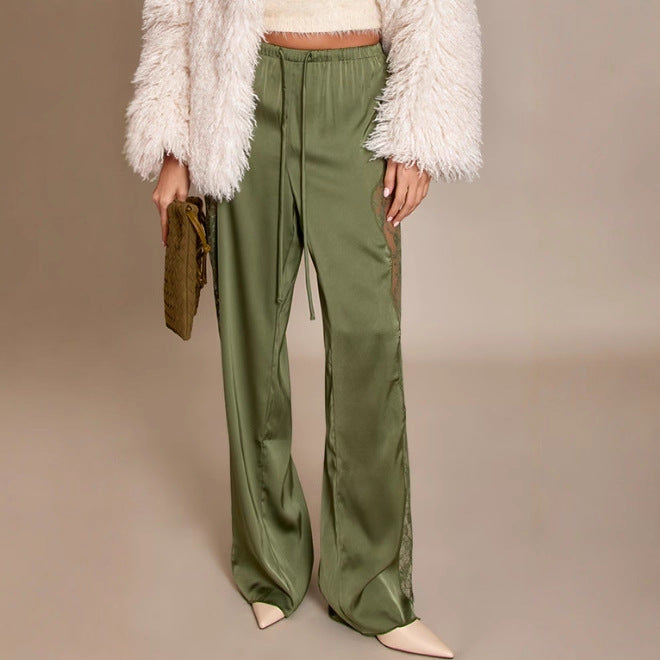 Damen nan Satinhose mit seitlichen Spitzeneinsätzen, weitem Bein und Tunnelzug Echo Archiv