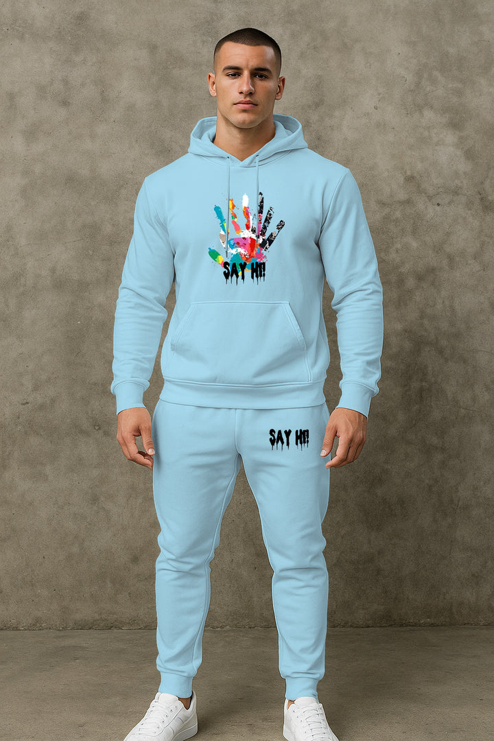 Herren lässiger Kapuzenpullover mit passender Jogginghose und grafischem Print Echoarchiv