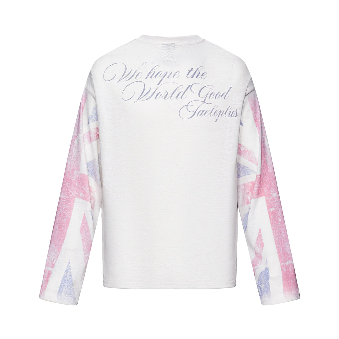 Unisex Langärmeliges Henleyshirt mit Brusttasche und Vintage-Flag-Print Echoarchiv