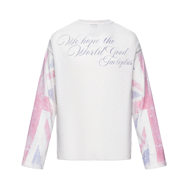 Unisex Langärmeliges Henleyshirt mit Brusttasche und Vintage-Flag-Print Echoarchiv