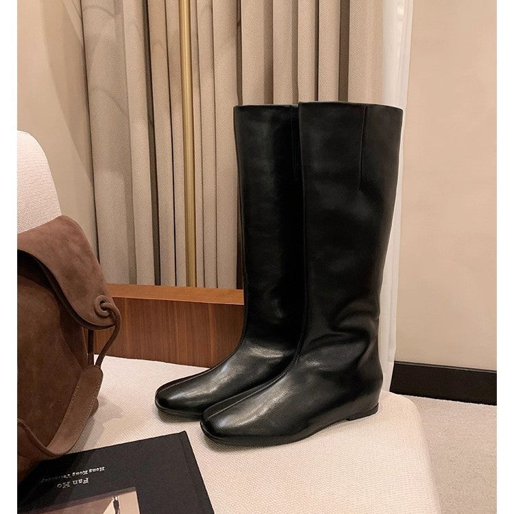 Damen Kniehohe Minimalistische Glattleder-Stiefel mit ergonomischer Laufsohle Echo Archiv