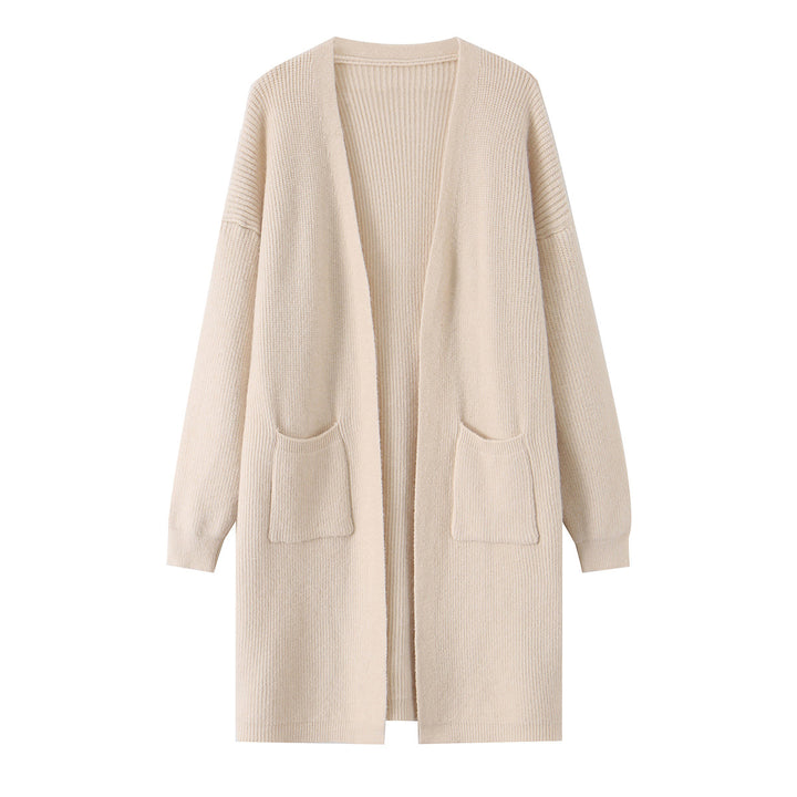 Damen Langer Oversize Strickcardigan mit aufgesetzten Taschen Echoarchiv
