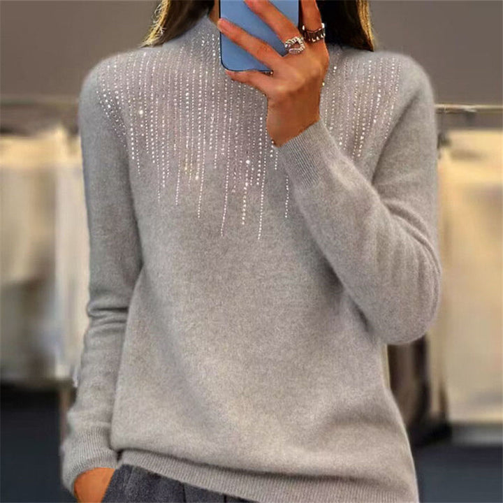 Damen nan kuscheliger Feinstrickpullover mit dezentem Strass-Einsatz am Rundhalsausschnitt und geripptem Saum Echo Archiv